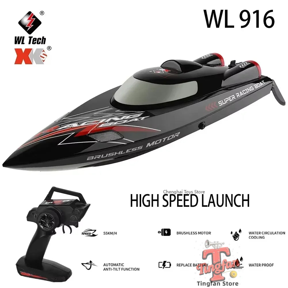 Lancha teledirigida WLtoys WL916 WL912-A de 2.4 GHz, 55 km/h, lancha de carreras de alta velocidad sin escobillas, juguete de lancha rápida con control remoto de 2200 mAh para niños