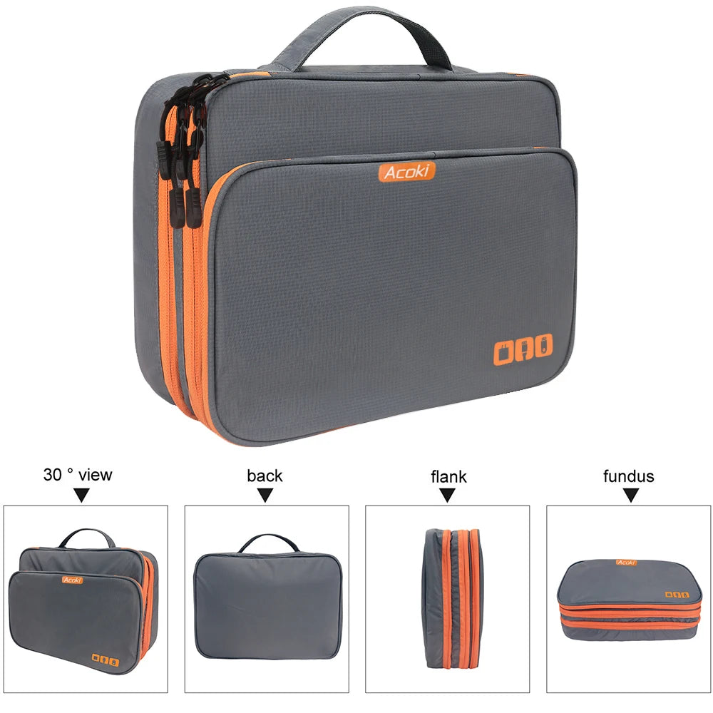 Organizador de accesorios electrónicos multicapa, bolso de almacenamiento con bolsillo frontal, organizador de cables de viaje de gran capacidad para iPad