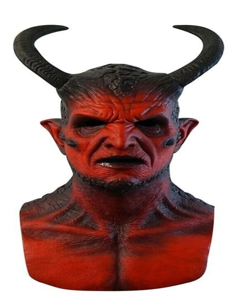 Máscara de Látex de Cabeza Completa de Diablo en Tonos Rojo y Piel, Accesorio para Disfraces de Halloween, Carnaval, Juego de Roles y Temática de Terror para Adultos