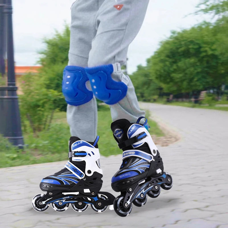 Patines en línea intermitentes, zapatos de Skate de 4 ruedas para principiantes, niños y niñas, zapatillas de patinaje al aire libre, tamaño ajustable 15cm-24,5 cm