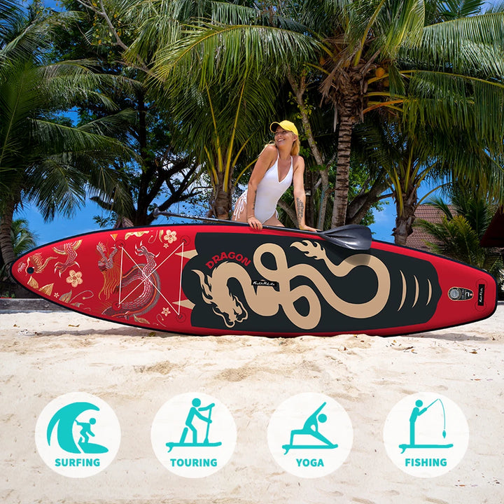 Funwater SUPFR17S: tabla de paddle surf inflable, conjunto de 350x84x15 cm, capacidad de 180 kg, tabla de paddle surf roja, soporte para cámara de acción, tabla de surf para paseos, yoga acuático, pesca, deportes acuático