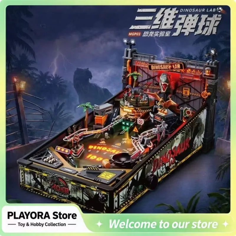 Máquina de pinball con temática de dinosaurios, modelo de madera para ensamblar, con luces y efectos de sonido, juego de arcade para escritorio, rompecabezas 3D, regalo coleccionable.