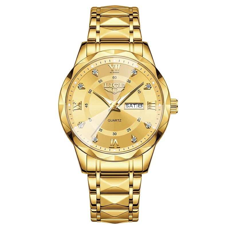 Reloj de pulsera LIGE para hombre, marca de lujo, resistente al agua, luminoso, con fecha y día, de cuarzo y acero inoxidable.
