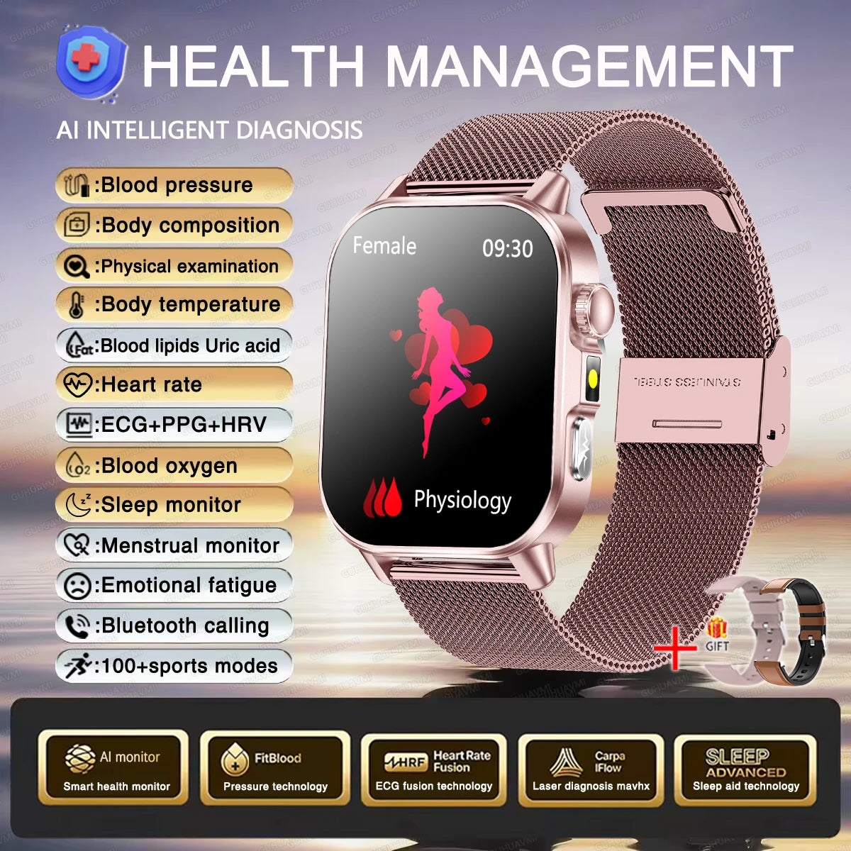 2026 Nuevo y preciso diagnóstico Reloj inteligente ECG oxígeno en sangre PA Ácido úrico Lípidos Salud HD AMOLED Pantalla para llamadas Reloj inteligente Hombres Mujeres
