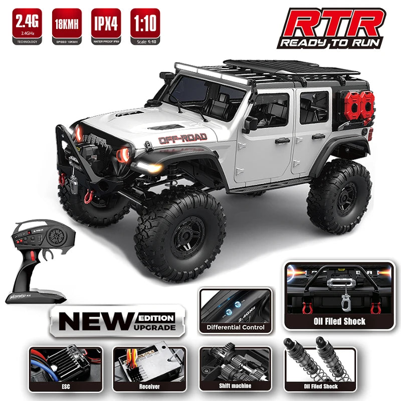 HB 1/10 R1011 Wrangler RC actualizado 4WD 2,4G eléctrico con cabrestante tres configuraciones escalada vehículo todoterreno modelo juguete para adultos