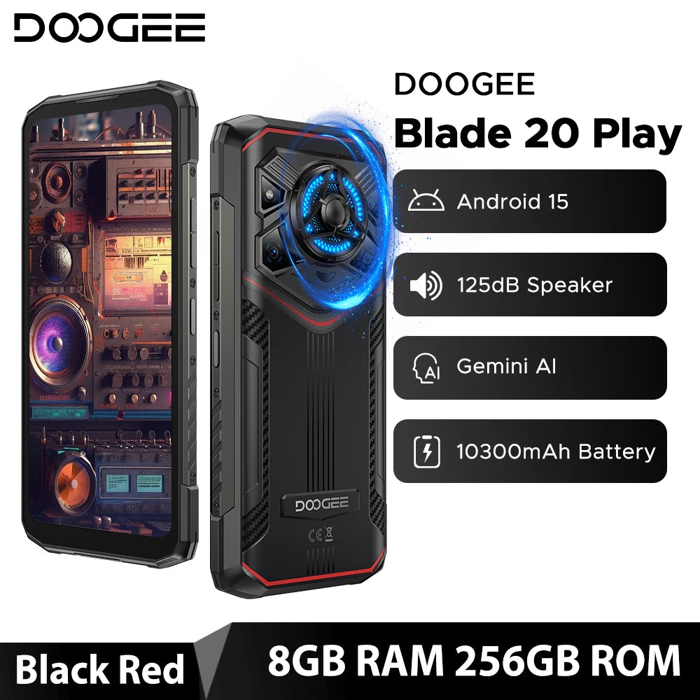 Versión global DOOGEE Blade20 Play, teléfono móvil resistente 5G de 6.6'', IA Gemini, altavoz de 125dB, batería de 10300mAh, NFC, Android 15