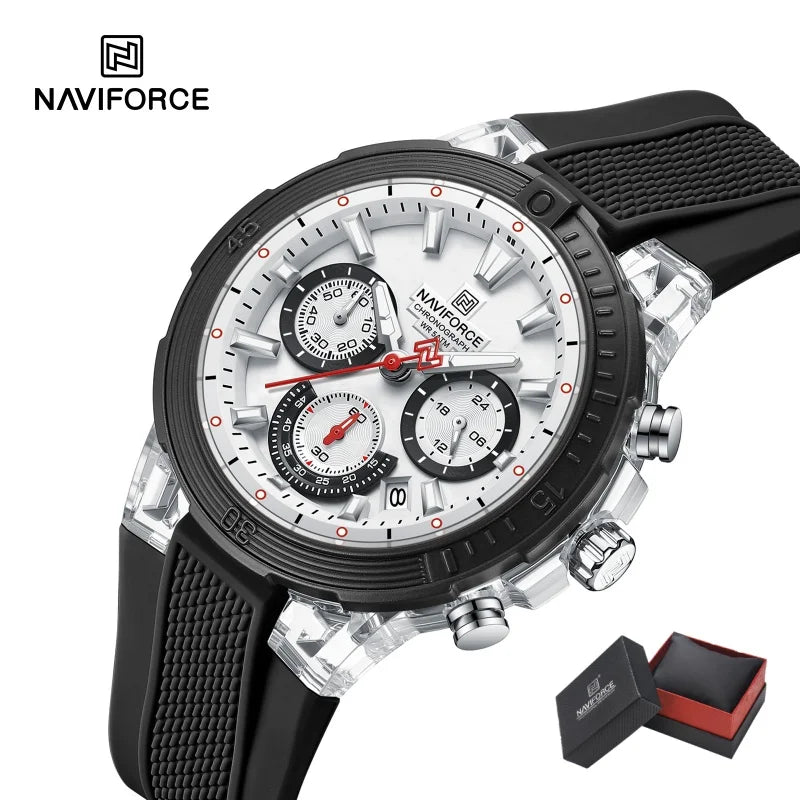 Reloj deportivo cronógrafo NAVIFORCE para hombre, cuarzo, resistente al agua 50M, reloj 24 horas, correa de silicona, reloj de moda para hombre al aire libre