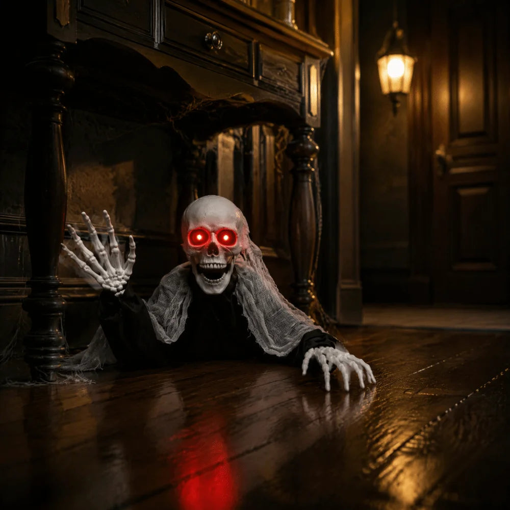 Fantasma trepador de Halloween con control por voz, ojos rojos brillantes, movimiento automático de ambas manos, zombi sangriento de jardín, fantasma plegable con grito espeluznante