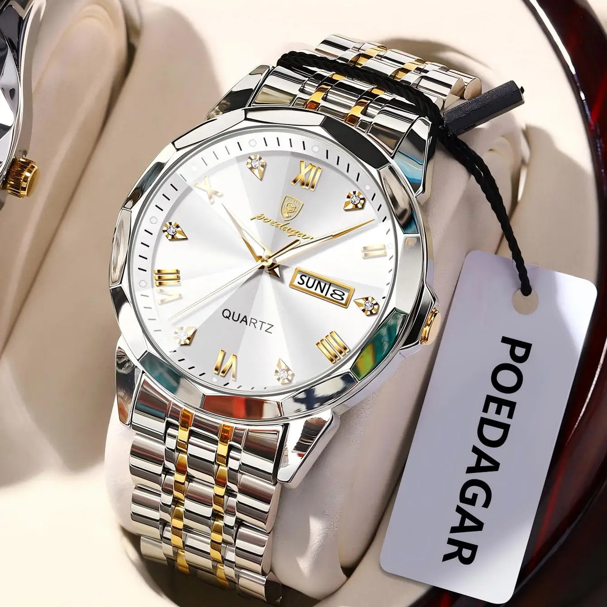 Reloj de lujo original POEDAGAR para hombre, resistente al agua, con fecha y día, luminoso, de cuarzo, de acero inoxidable, estilo ejecutivo y a la moda