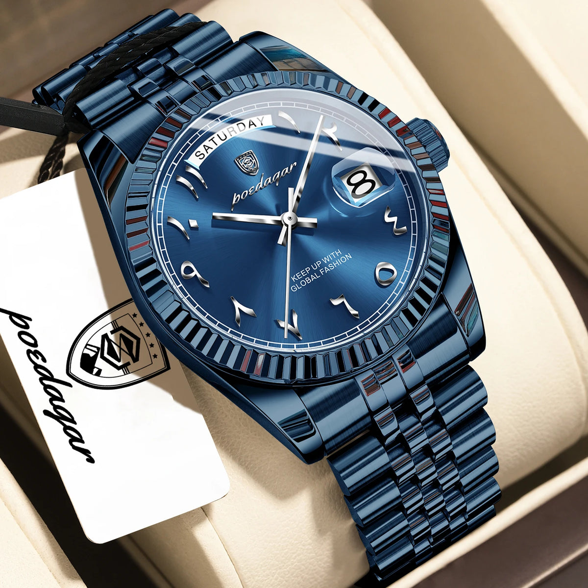 Reloj para hombre POEDAGAR de diseño moderno, de acero inoxidable, resistente al agua, estilo ejecutivo, con fecha, día de la semana, cuarzo, creativo, reloj de pulsera para hombre.