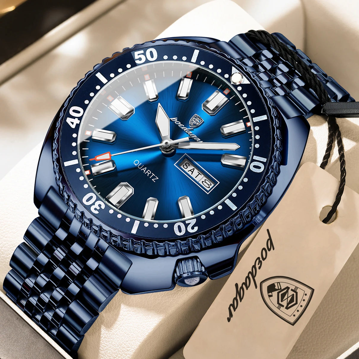 Reloj de pulsera para hombre POEDAGAR de alta moda, luminoso, resistente al agua, con fecha y día, de cuarzo, de acero inoxidable, creativo para hombre.