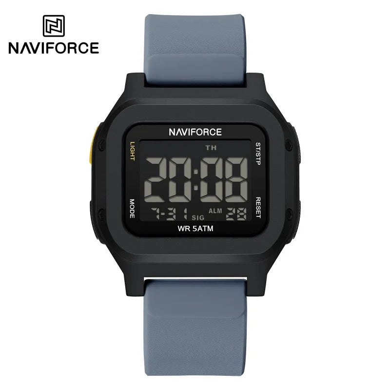 Reloj digital LCD deportivo para hombre NAVIFORCE, resistente al agua 50M, fecha automática, luminoso, correa de silicona suave, tendencias para hombre, reloj de pulsera diario para exteriores