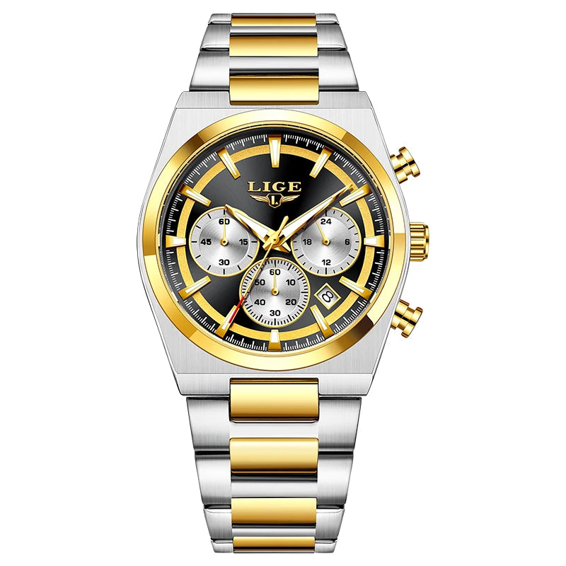 Reloj LIGE de cuarzo para hombre, de acero inoxidable, con esfera texturizada luminosa, estilo deportivo para exteriores, casual y de negocios, resistente al agua.