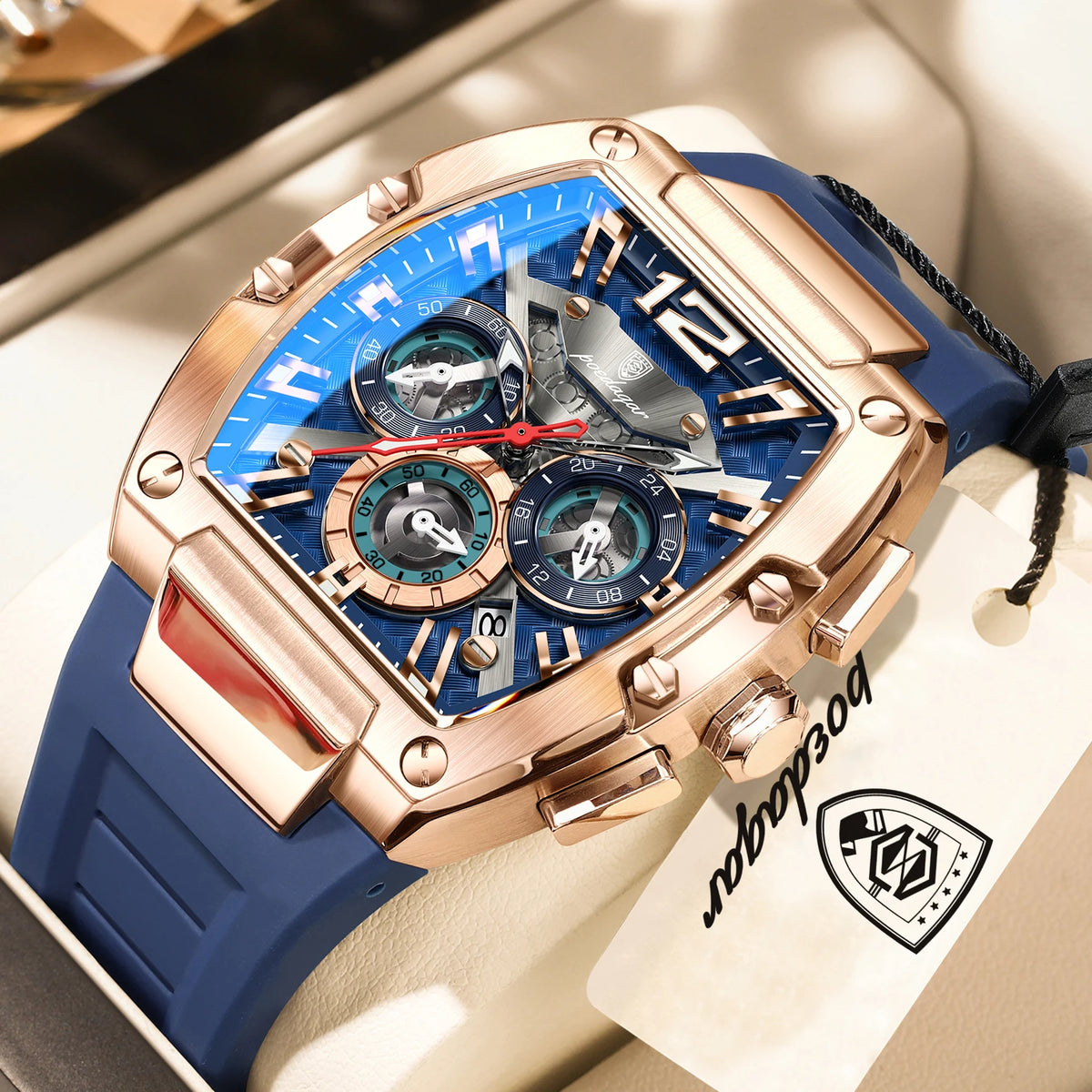 Reloj de hombre original de moda POEDAGAR, luminoso, impermeable, con fecha, deportivo, cronógrafo, de cuarzo y correa de silicona