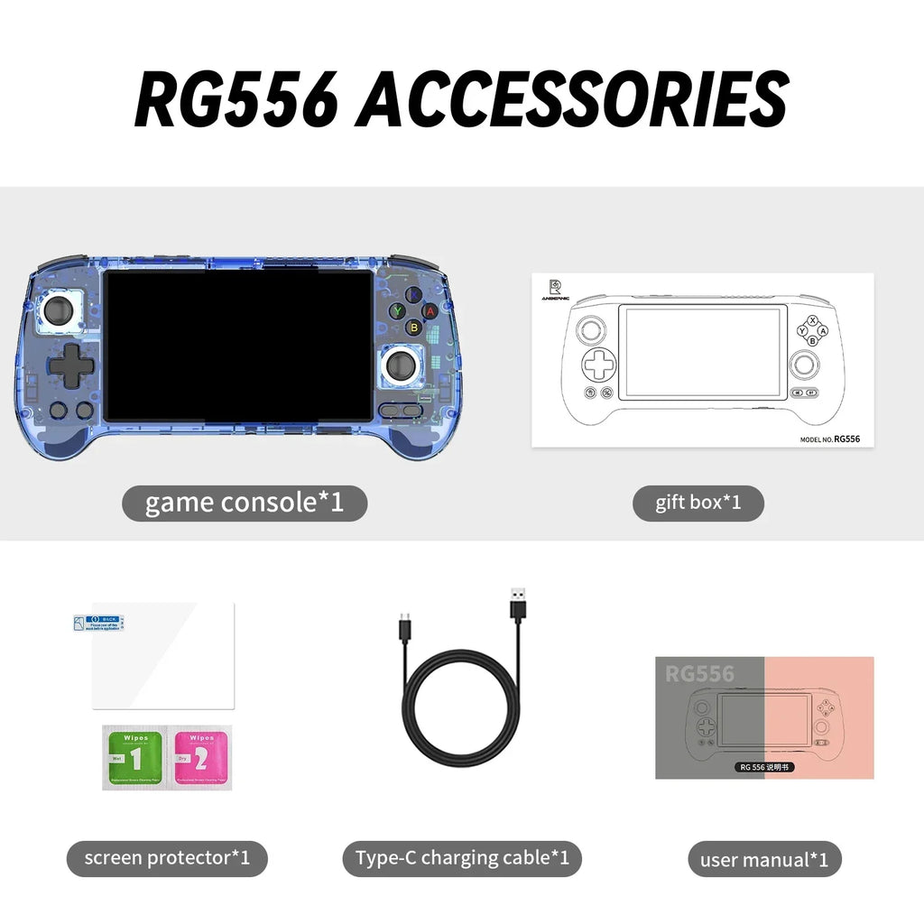 Consola de Juegos Portátil ANBERNIC RG556, Pantalla AMOLED de 5.48 Pulgadas, Android, Batería de 5500 mAh, Reproductor de Videojuegos Portátil con Bluetooth