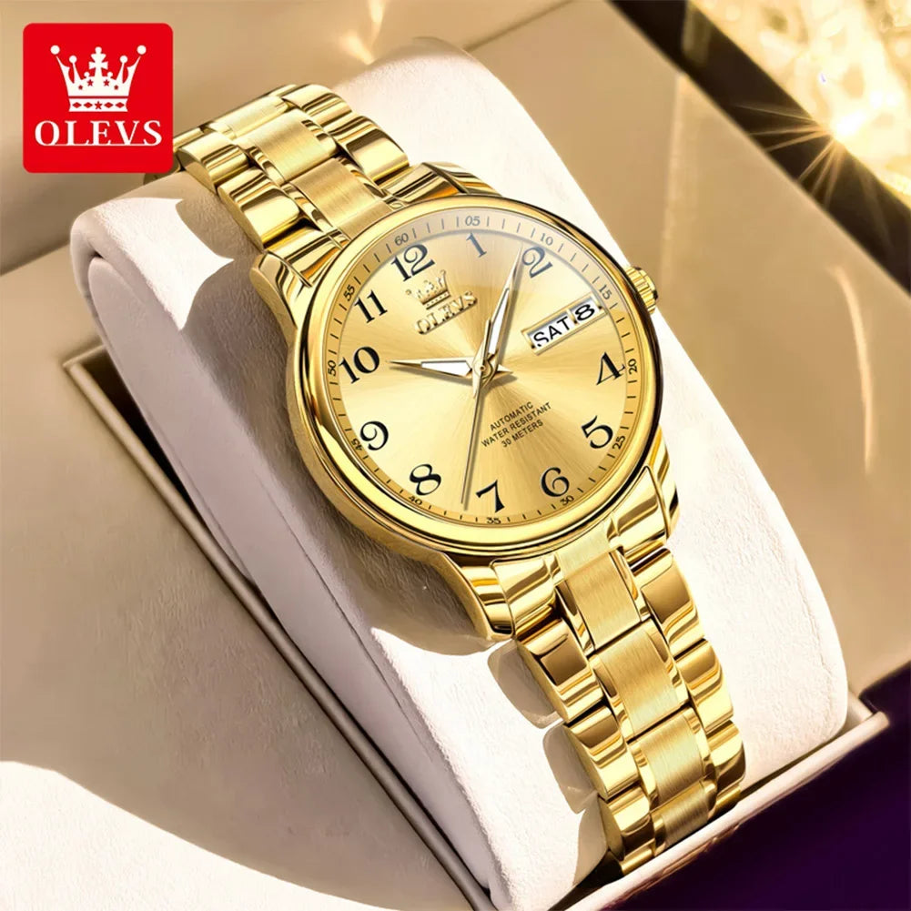 Reloj mecánico sencillo OLEVS 7072 para mujer, con fecha automática, números, marca de prestigio, resistente al agua y movimiento automático.