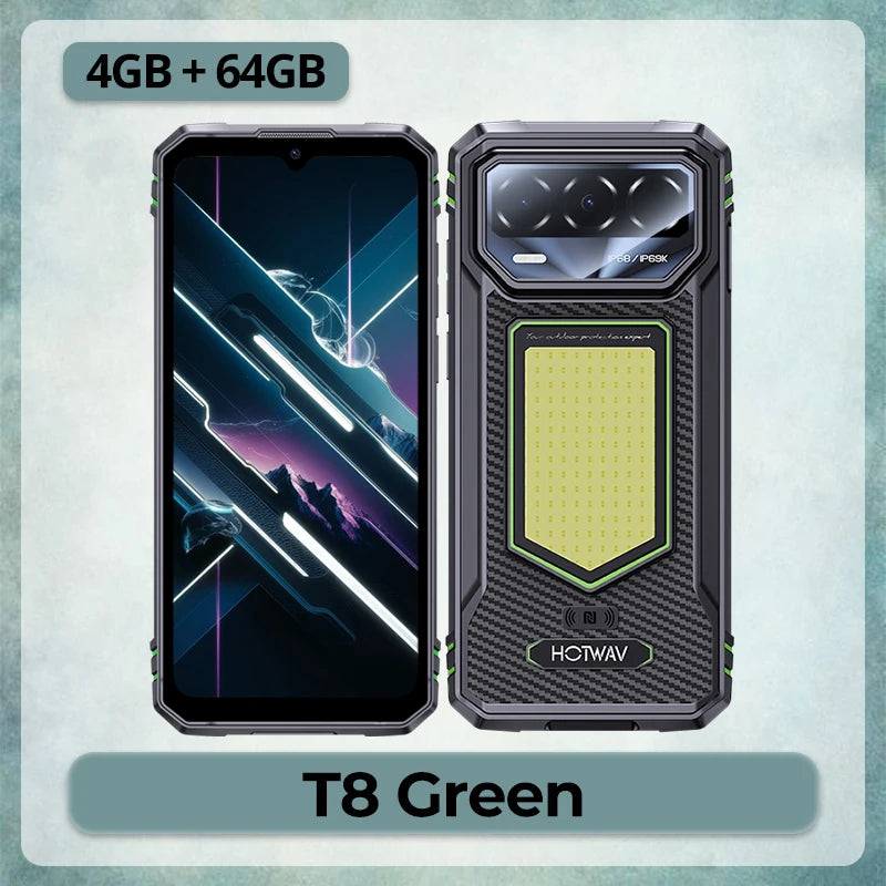 HOTWAV T8 IP68 & IP69K Smartphone Super Camping Light 6.75'' 120Hz 20MP Rear Camera NFC Octa-core Mobile Phone 6200mAh Battery 20W Fast Charging 4GB RAM 64GB ROM Self-Developed AI Toolset Android 16 Cellphone