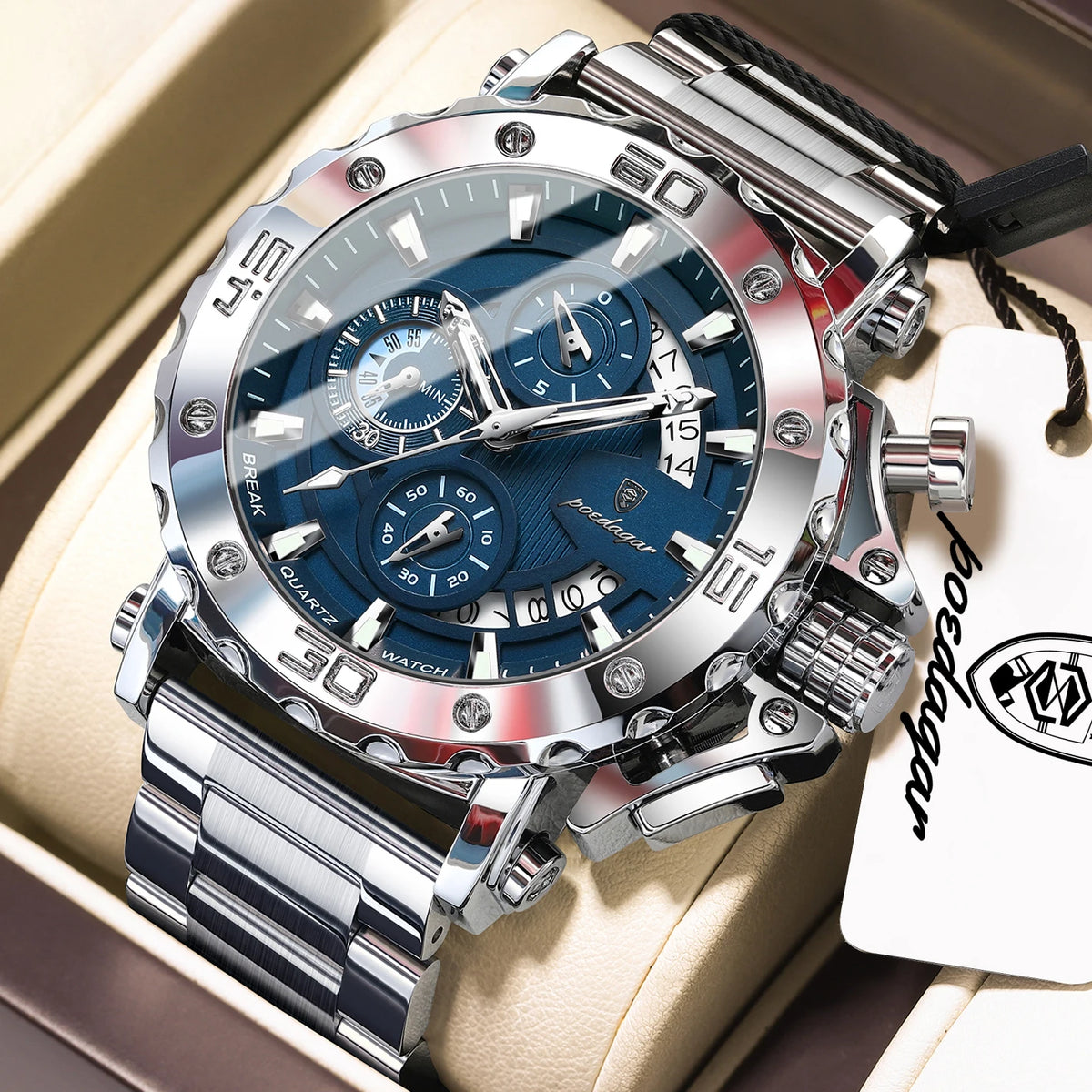 Reloj de lujo para hombre POEDAGAR, calendario, luminoso, resistente al agua, cronógrafo, de cuarzo, de acero inoxidable, reloj de moda para hombre, regalo, reloj masculino