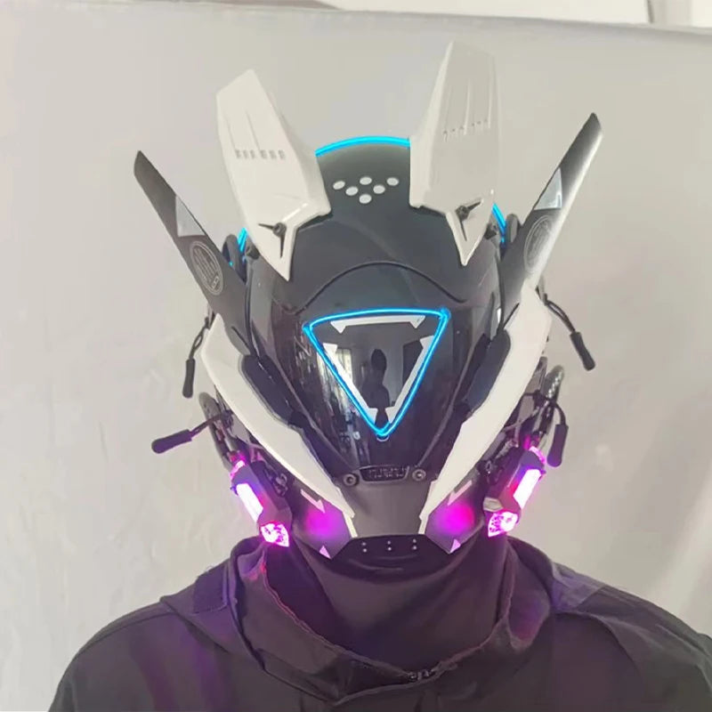 Máscara de casco nuevo Cyberpunk Samurai Robot Tech Shinobi especial Punk Techwear con luz Led máscara de Cosplay juguete niños regalo de Halloween ﻿