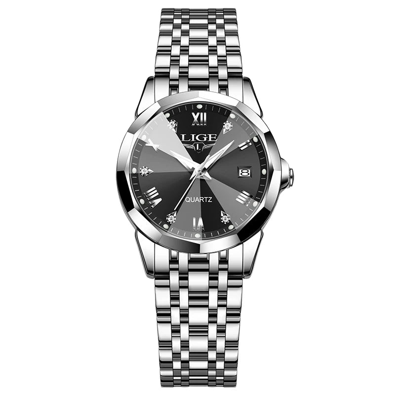 Reloj de moda para mujer LIGE, impermeable, luminoso, con calendario de día y semana, regalo para mujer, reloj de cuarzo de acero inoxidable de alta calidad
