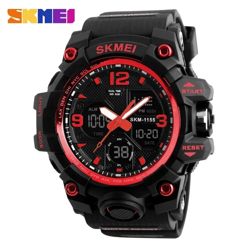 Reloj deportivo militar digital para hombre SKMEI 1155B, reloj deportivo con pantalla dual resistente al agua 5Bar, reloj de pulsera masculino