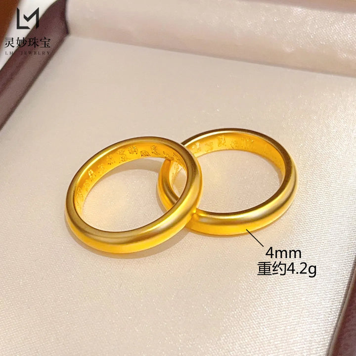 Anillo Festivo Cynlo para Mujer, Oro 24K AU999 - Anillo de Cien Bendiciones, Banda Lisa Estilo Chino, Estilo Festivo
