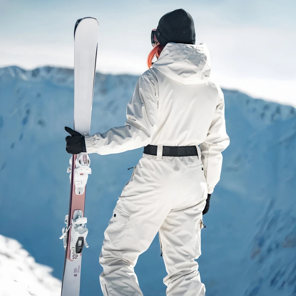 GSOU SNOW-trajes de esquí de una pieza para mujer, diseño asimétrico, monos aislados de invierno, trajes de Snowboard impermeables con cinturón