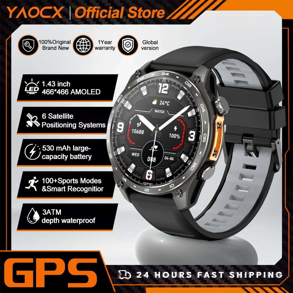 Nuevo reloj inteligente para hombre 2026 con mapas GPS integrados, más de 100 modos deportivos, resistencia al agua 3ATM, llamadas Bluetooth, reproducción MP3/MP4, altitud y brújula