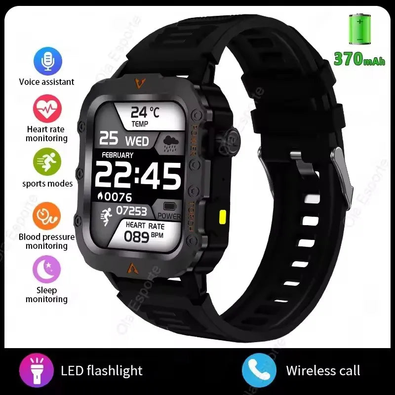Reloj inteligente militar 2026 para hombre, 3ATM, deportivo para exteriores, rastreador de actividad física, monitor de presión arterial y salud, llamada BT, reloj inteligente con GPS