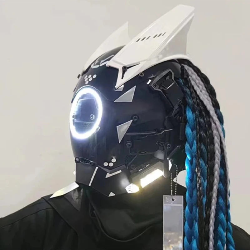 Máscara de casco nuevo Cyberpunk Samurai Robot Tech Shinobi especial Punk Techwear con luz Led máscara de Cosplay juguete niños regalo de Halloween ﻿