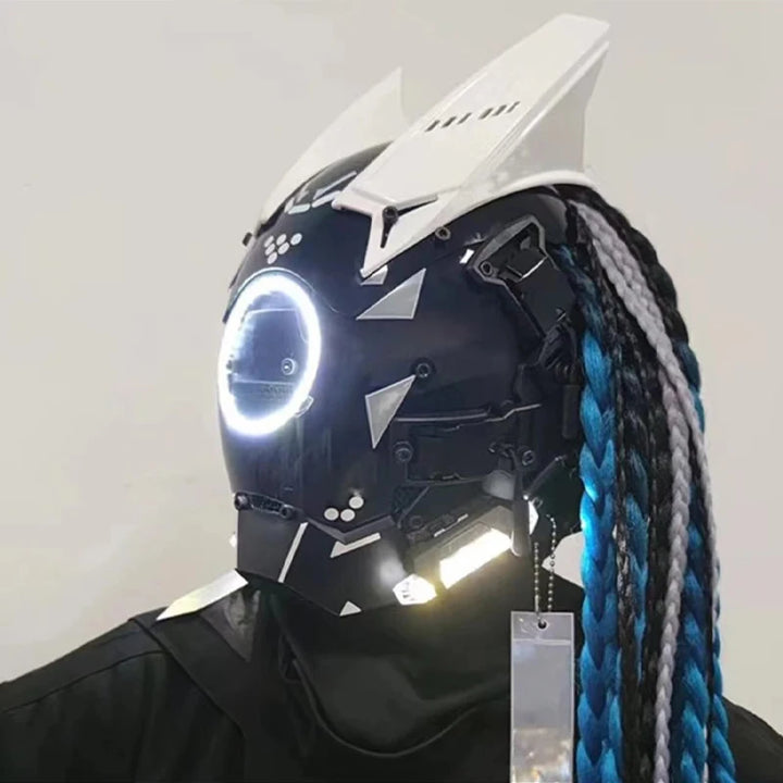 Máscara de casco nuevo Cyberpunk Samurai Robot Tech Shinobi especial Punk Techwear con luz Led máscara de Cosplay juguete niños regalo de Halloween ﻿