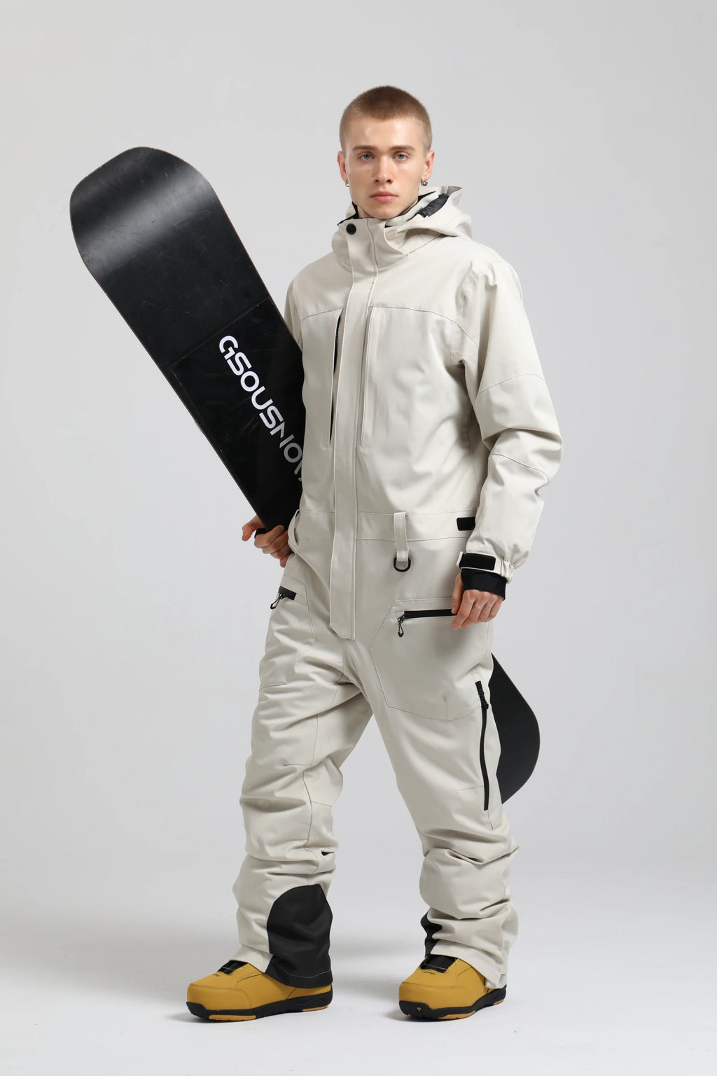 Gsou Snow Traje de esquí de una pieza para hombre, resistente al viento, impermeable, con aislamiento térmico, con forro polar, mono de esquí de ajuste relajado