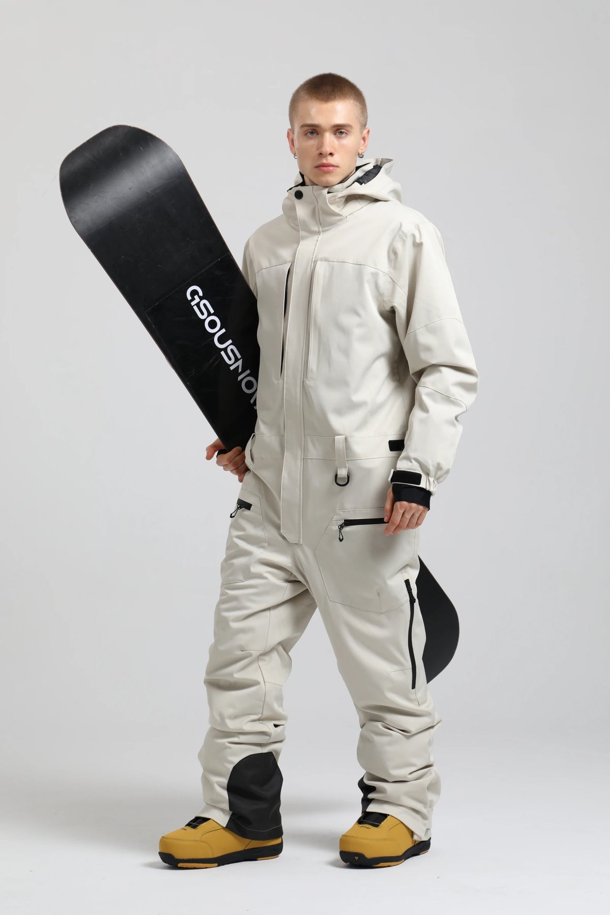 Gsou Snow Traje de esquí de una pieza para hombre, resistente al viento, impermeable, con aislamiento térmico, con forro polar, mono de esquí de ajuste relajado