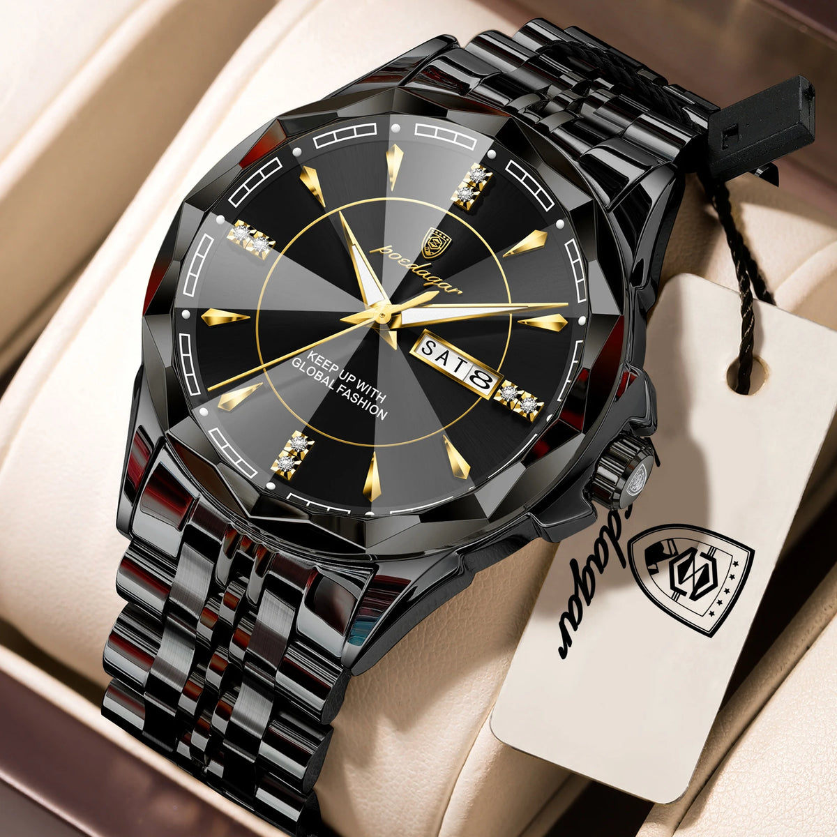 Reloj de pulsera para hombre POEDAGAR, de negocios, resistente al agua, luminoso, de lujo, con fecha y semana, de acero inoxidable, reloj de cuarzo a la moda para hombre