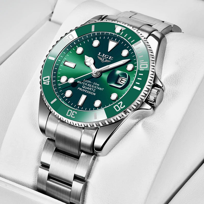 Reloj de pulsera para hombre LIGE Fashion Business, resistente al agua 3ATM, luminoso, cronógrafo deportivo de cuarzo de lujo de alta gama