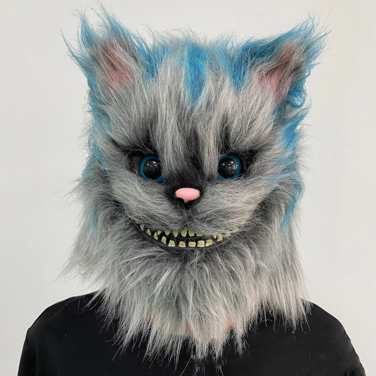 Máscara de látex con pelo de gato negro, casco aterrador, disfraz divertido de animal, capucha con pelo, accesorio para la cabeza, para adultos, para fiestas de Halloween