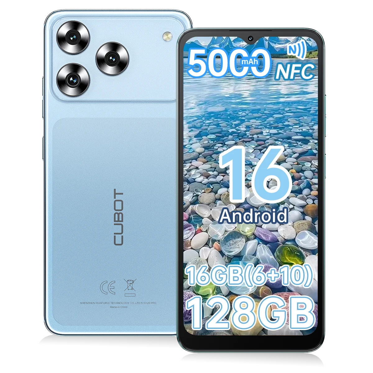 [Envío desde Francia] Smartphone Cubot A50 Android 16GB(6+10) RAM+128GB ROM, 6.58 pulgadas FHD+ 1080*2408, 60Hz, Dual Nano SIM, Batería de 5000mAh, 48MP+16MP, NFC, Face ID