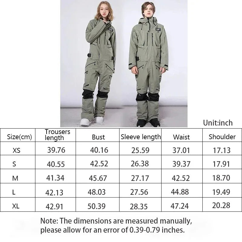 Traje de nieve de una pieza para hombre y mujer, mono de esquí cálido impermeable para exteriores, ropa femenina a prueba de viento para Snowboard de montaña, novedad de invierno de 2024