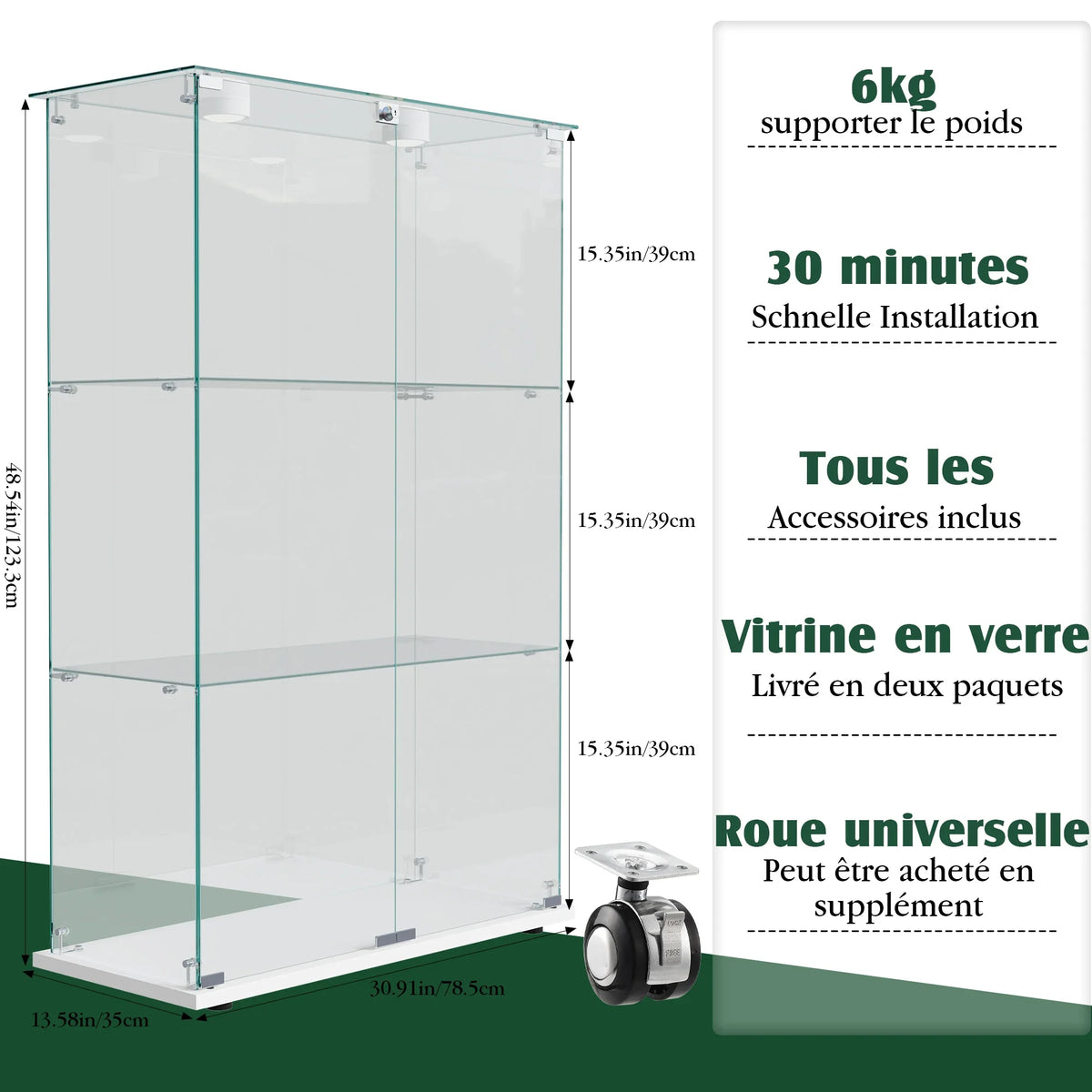 Vitrina en blanco, vitrina de cristal de 4 niveles con luz LED, cerradura y cristal templado, para salón, dormitorio