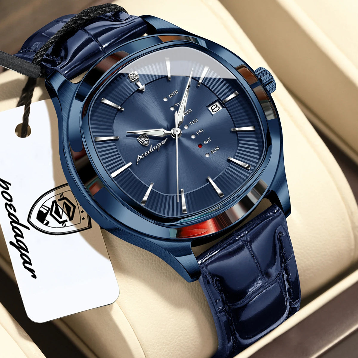 POEDAGAR Fashion Man Clock Waterproof Luminous Date Week Sport Men Wristwatch Leather Business Men's Quartz Watches Reloj Hombre