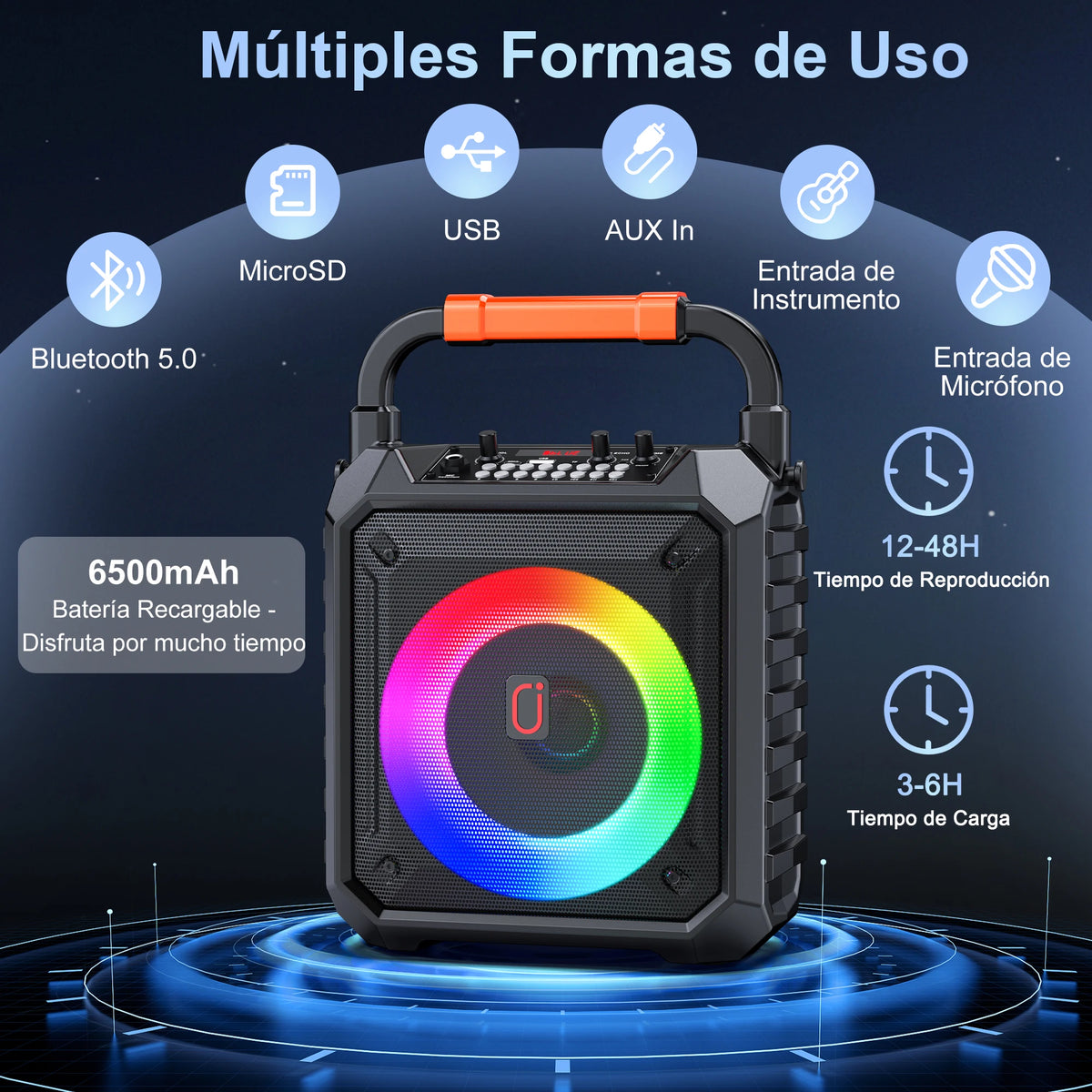 Altavoz Bluetooth inalámbrico, máquina de karaoke con 2 micrófonos, sistema de karaoke para el hogar T17-T con luz de fiesta LED