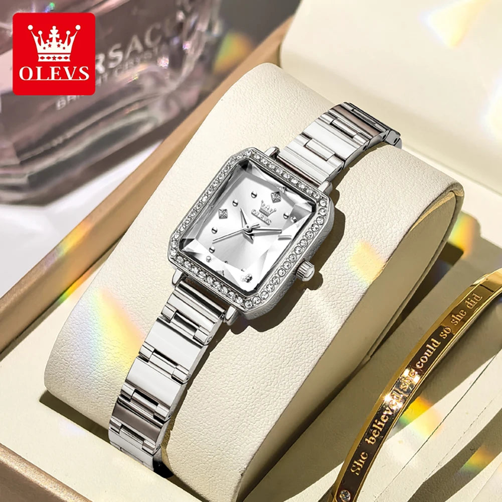 Reloj OLEVS 5688 Original Elegante para Mujer, Cuadrado, Movimiento de Cuarzo Importado, Resistente al Agua, Super Luminoso, Reloj de Pulsera para Mujer