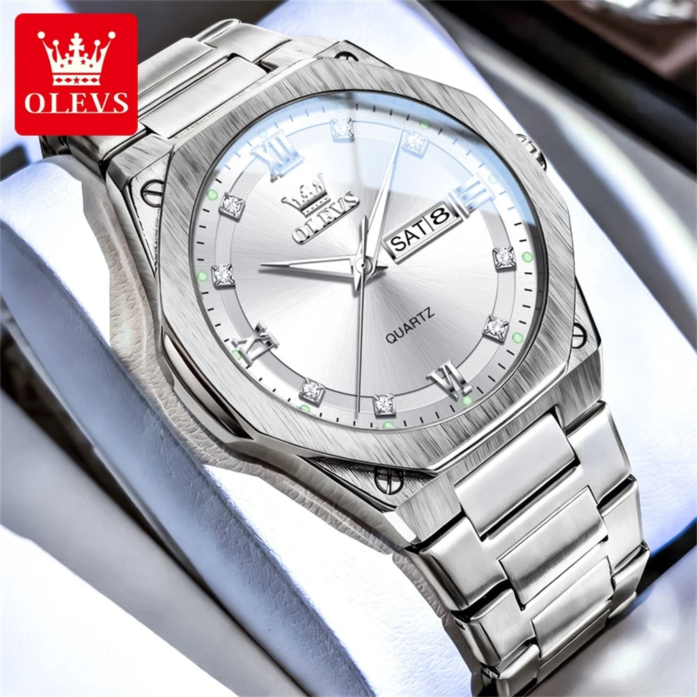 Reloj OLEVS 3736 de marca reconocida para hombre, resistente al agua, luminoso, con fecha automática y mecanismo de cuarzo