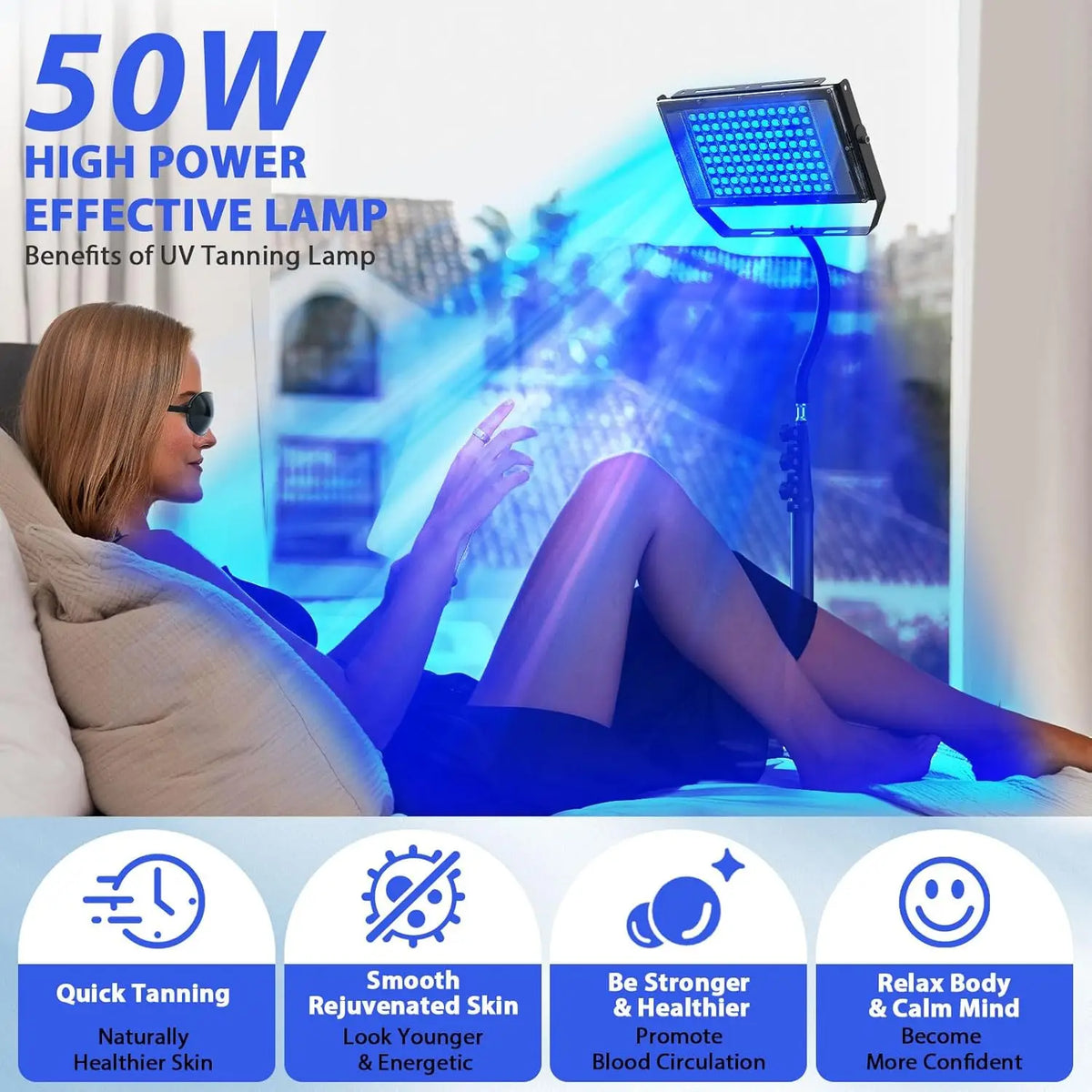 Lámpara de bronceado ultravioleta, lámpara Solarium de 50W para cuerpo bronceado, 96 Uds., longitud de onda de la lámpara de luz azul, 460nm y 480nm, cuidado de la piel