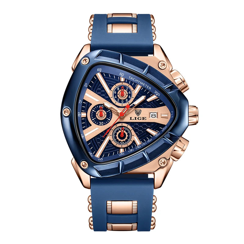 Reloj deportivo LIGE para hombre, esfera triangular, manecillas luminosas, reloj de pulsera de cuarzo, diseño irregular, correa de caucho, estilo militar, resistente al agua.