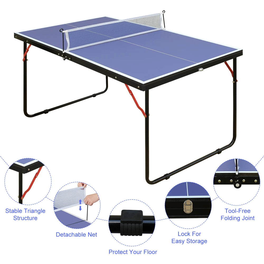 Mesa de Tenis de Mesa Plegable y Portátil de 137.2 cm/4.5 Pies, 2 Palas de Tenis de Mesa y 3 Pelotas, Juegos de Interior y Exterior, Fácil de Guardar