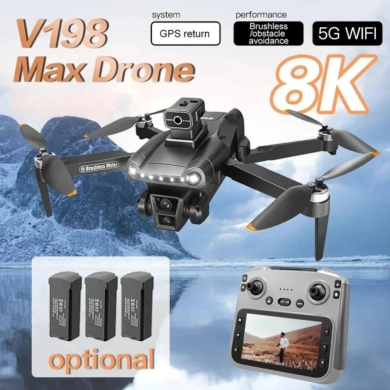 Dron GPS plegable con cámara 8K, cuatro hélices y luces LED