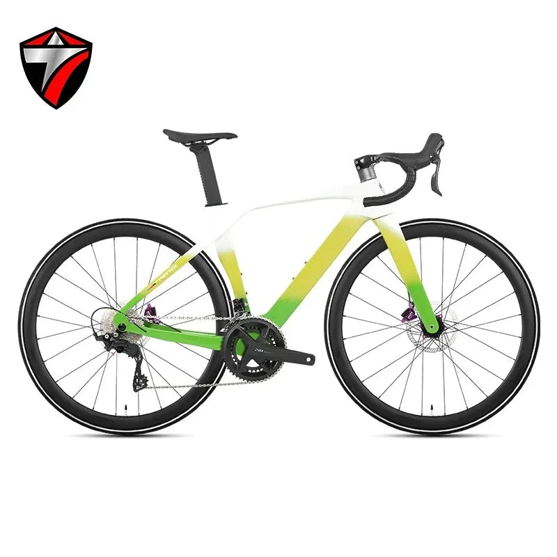 Bicicleta de carretera TWITTER T10pro 105 R7120-24S de fibra de carbono T800, freno de disco hidráulico R7070, juego de bielas huecas de aleación de aluminio SRAM RIVAL 34-50T