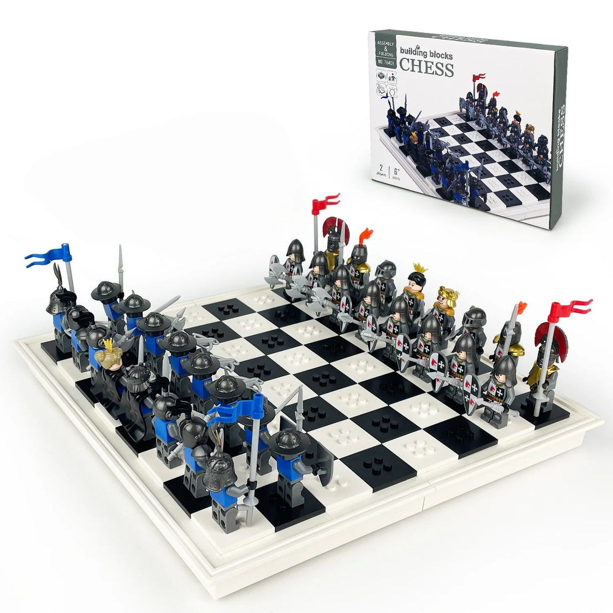 Juego de ajedrez, piezas de ajedrez, tablero de mesa plegable, bloques de construcción, decoración creativa 76401 76396, soldados de la Edad Media, juguetes, regalos