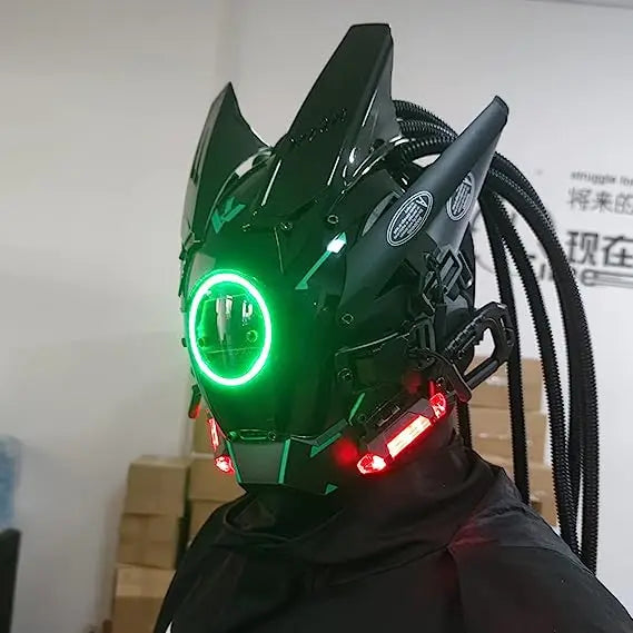 Máscara Cyber punk LED peinado trenza Halloween Navidad juego de rol casco fiesta regalo para adultos ﻿